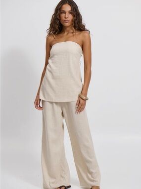 Nora Set Oat - Strapless Wide-Leg Set